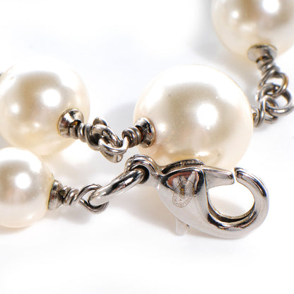 Chanel Crystal Pearl CC Long Necklace Silver 7 of 8