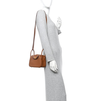 Hermes Taurillon Clemence Mini Lindy 20 Gold 2 of 11