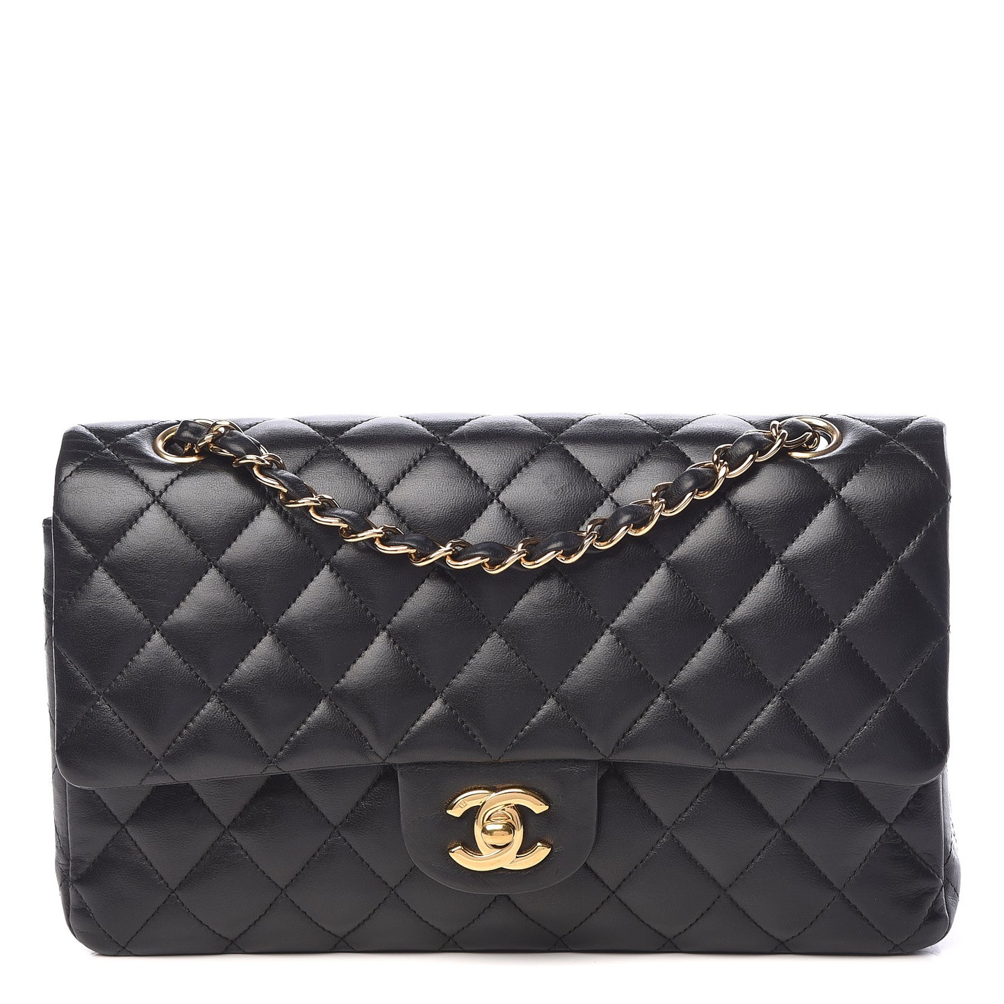 Lambskin Quilted Medium Double Flap Black