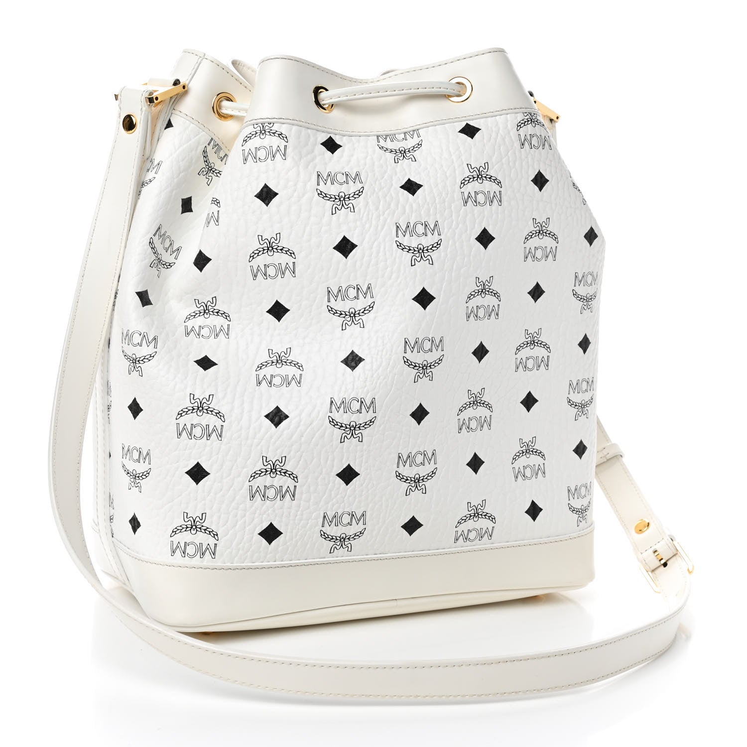 MCM Visetos Small Heritage Drawstring Bucket Bag White 3 of 12