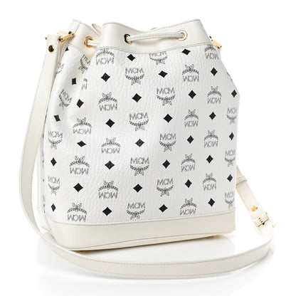 MCM Visetos Small Heritage Drawstring Bucket Bag White 3 of 12