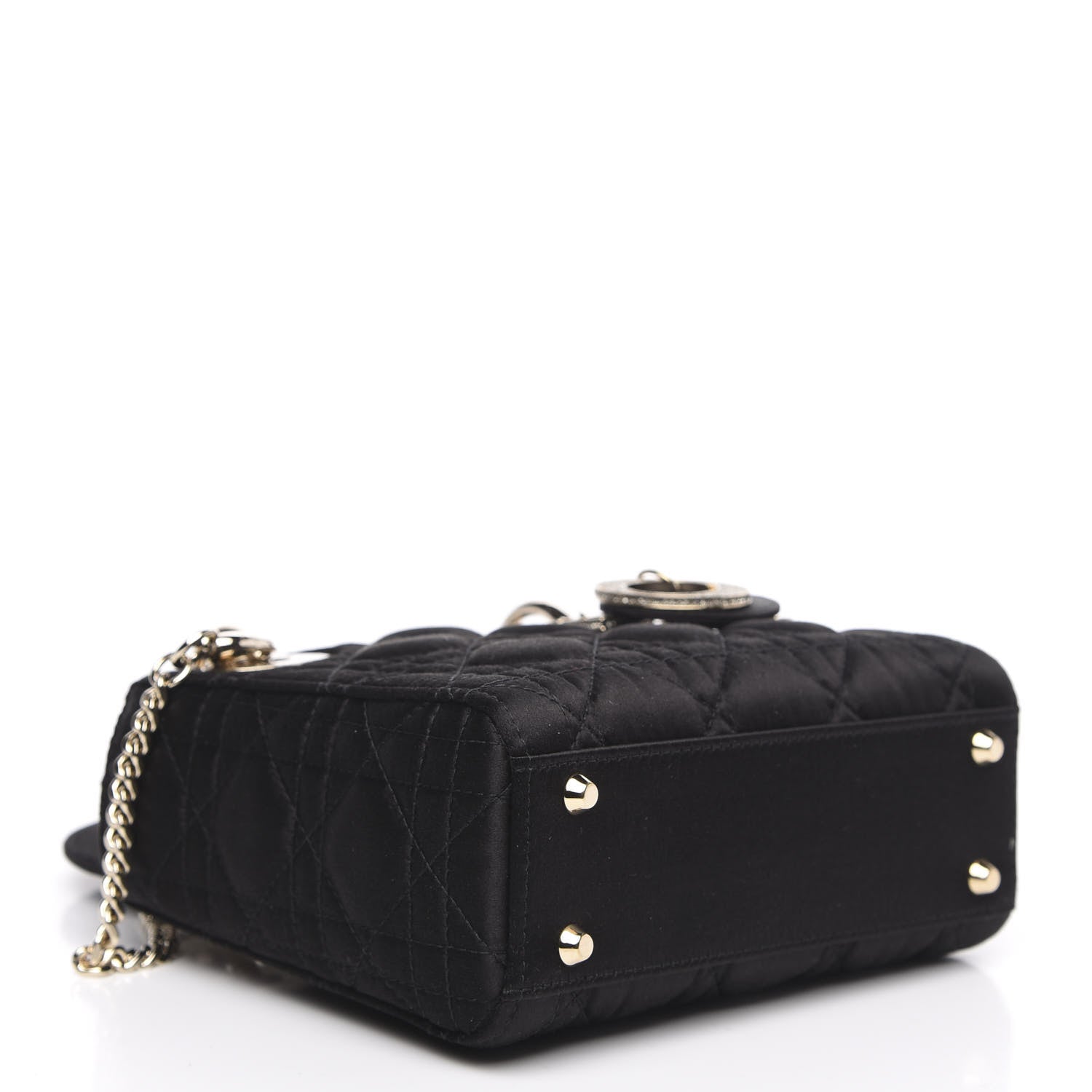 Christian Dior Satin Swarovski Crystal Cannage Mini Lady Dior Black 4 of 8