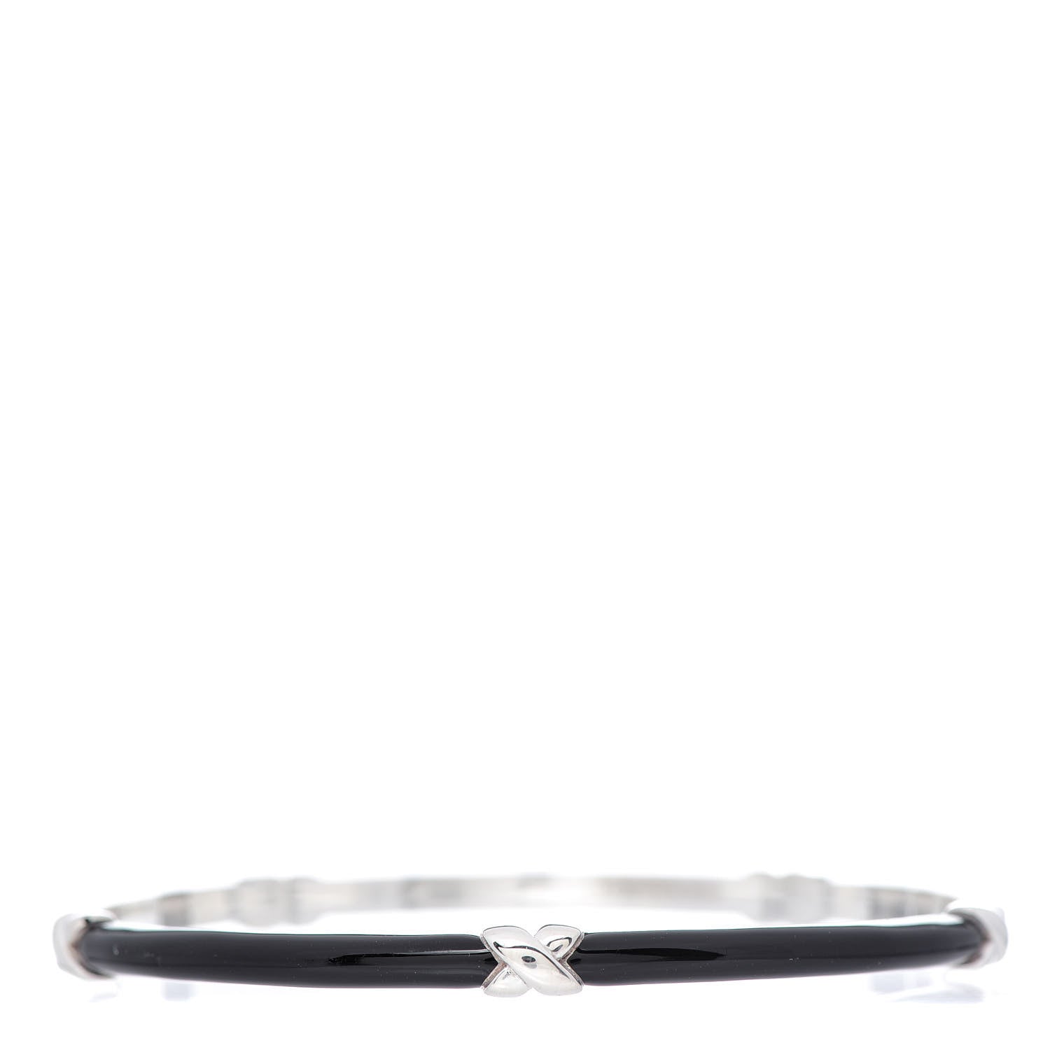Tiffany Sterling Silver Enamel Signature X Bangle Bracelet Black 1 of 4