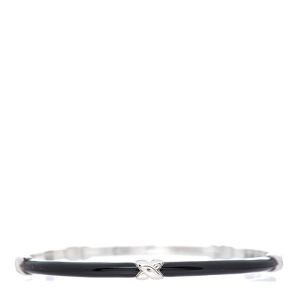 Tiffany Sterling Silver Enamel Signature X Bangle Bracelet Black 1 of 4