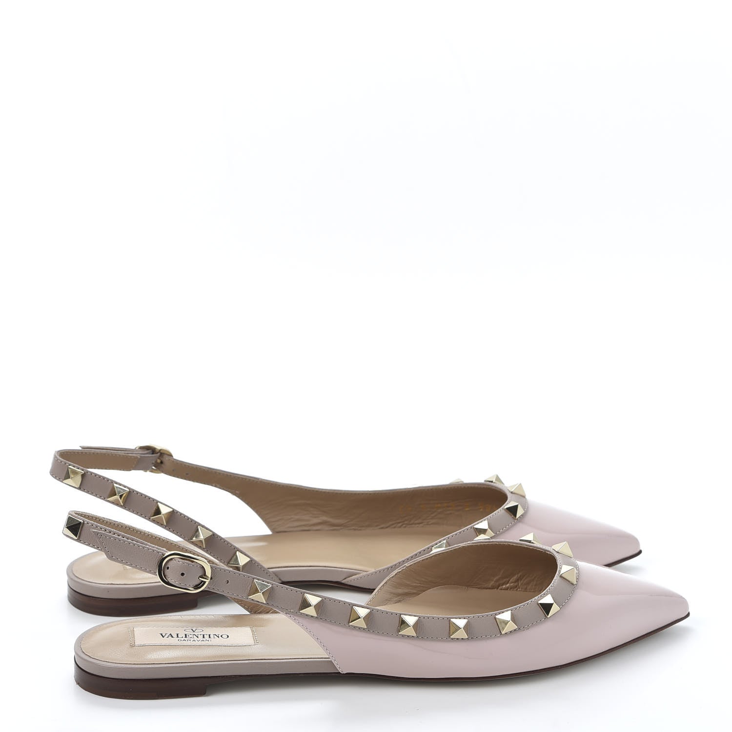 Valentino Garavani Patent Rockstud Slingback Flats 38.5 Poudre 4 of 10