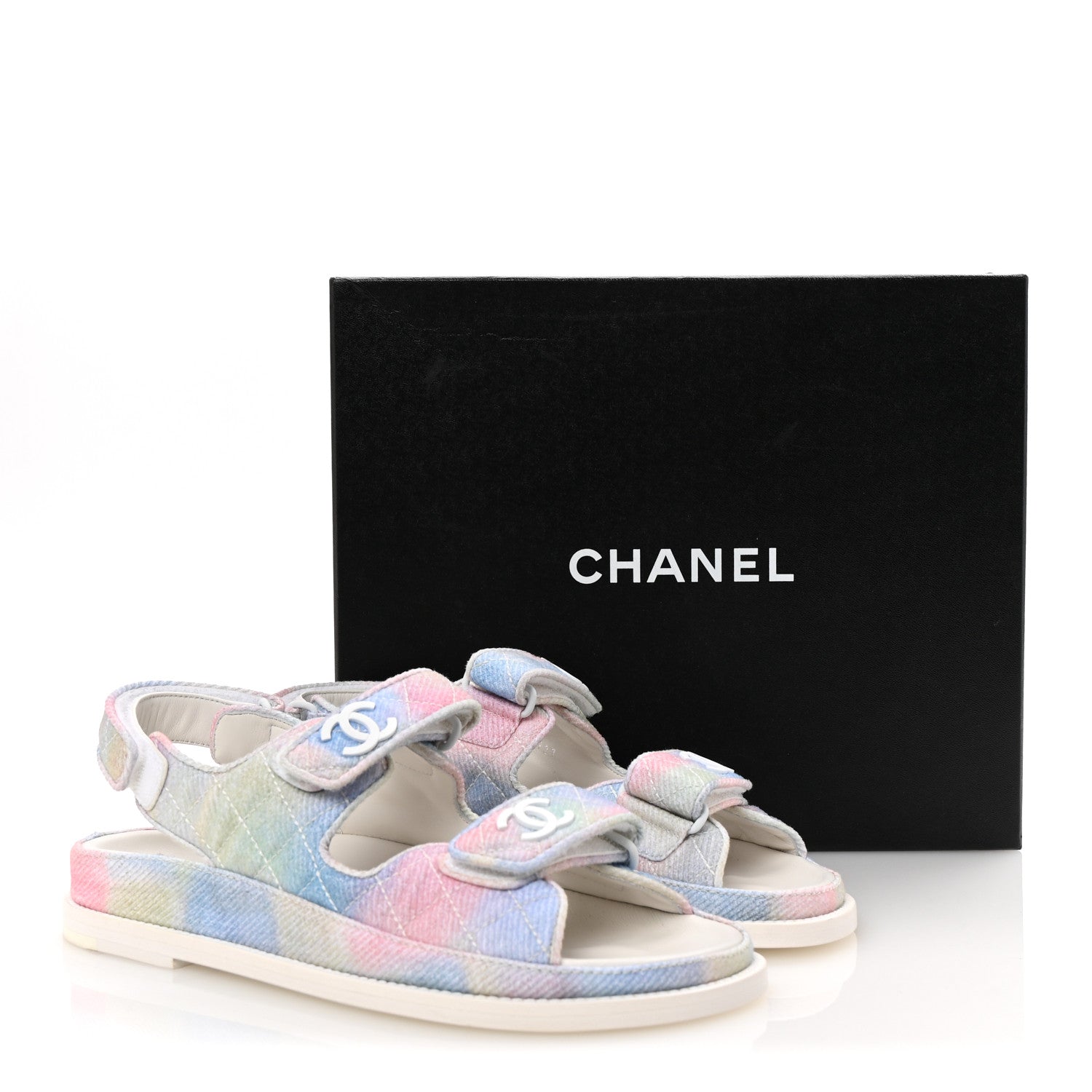 Chanel Printed Fabric Quilted Dad Sandals 38 Green Pink Blue 10 of 10