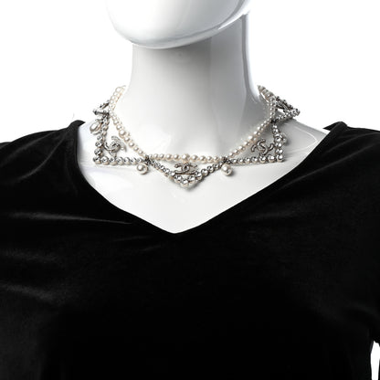 Chanel Crystal Pearl CC Choker Necklace Silver 2 of 5