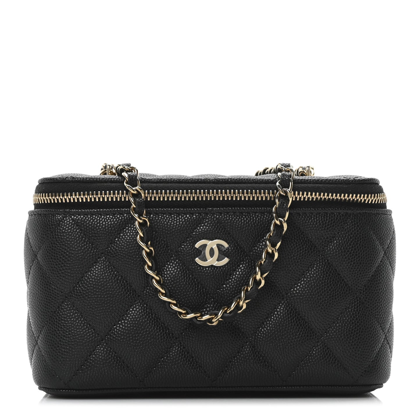 Caviar Quilted Small Vanity Case With Chain Black