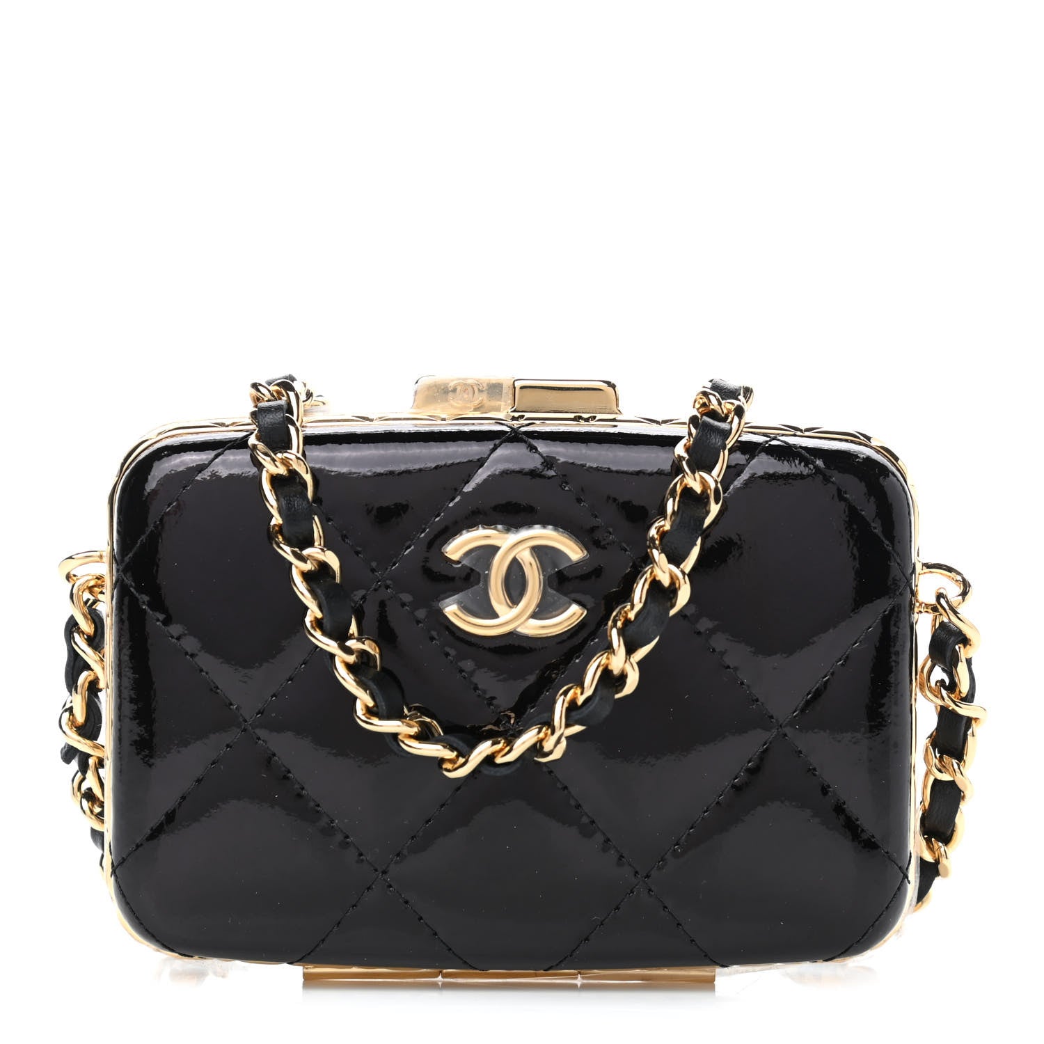 Chanel Glazed Goatskin Quilted Small Box With Chain Black 1 of 4