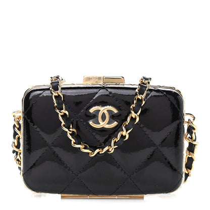 Chanel Glazed Goatskin Quilted Small Box With Chain Black 1 of 4