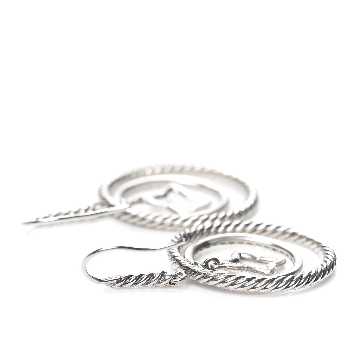 David Yurman Sterling Silver Diamond Quatrefoil Mobile Circle Earrings 4 of 4