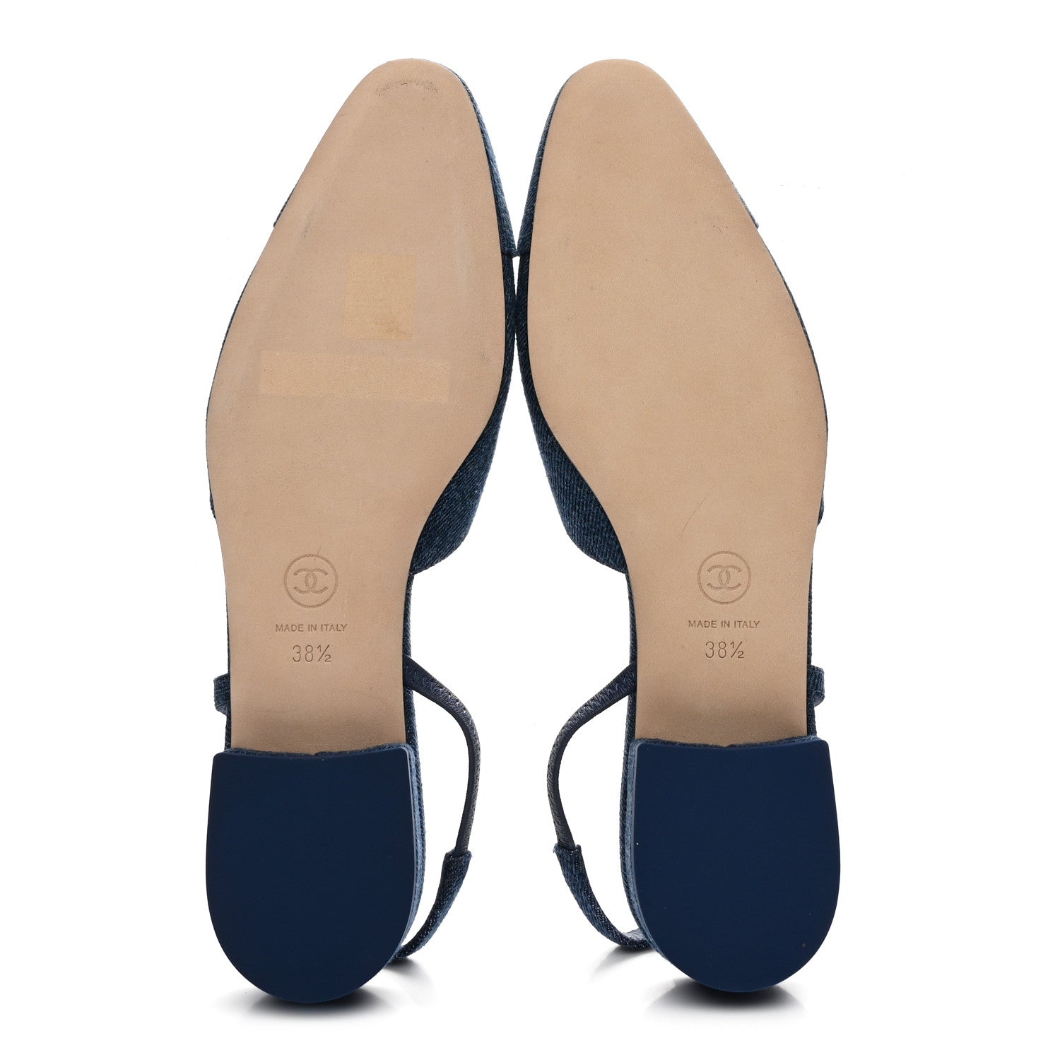 Chanel Denim Cap Toe CC Slingback Flats 38.5 Light Blue 1834014