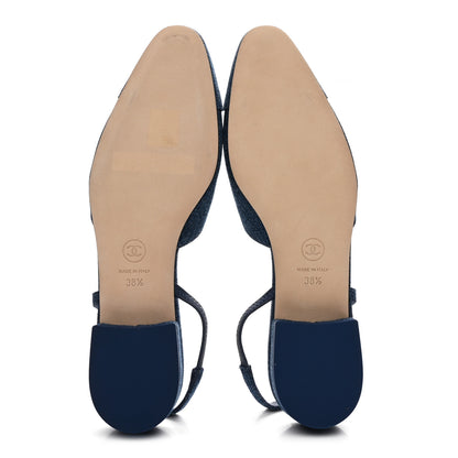 Chanel Denim Cap Toe CC Slingback Flats 38.5 Light Blue 6 of 9