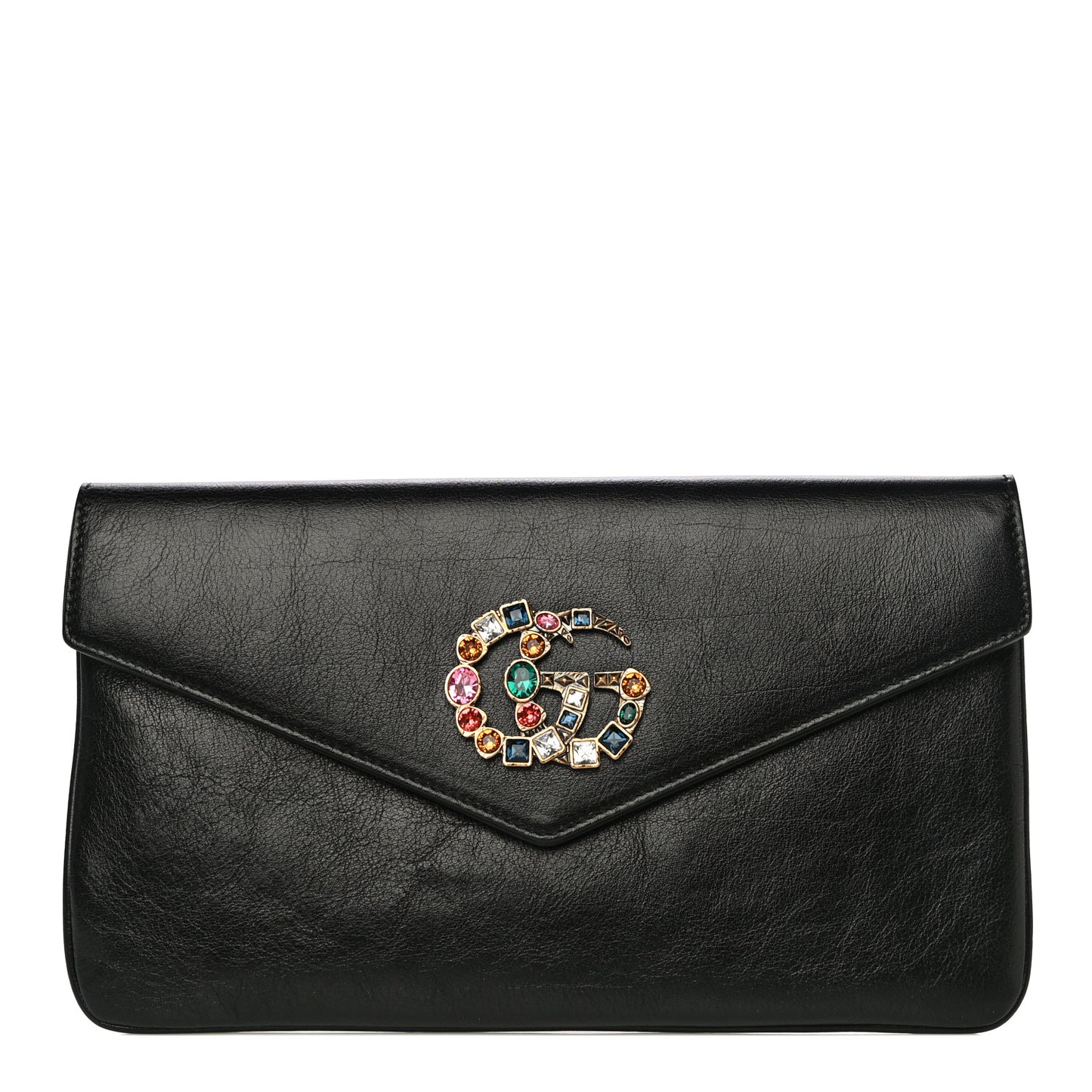 Calfskin Crystal GG Broadway Envelope Clutch Black