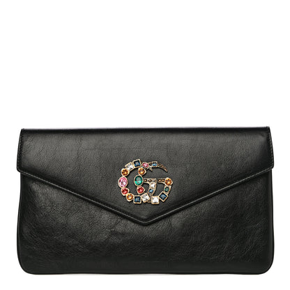 Gucci Calfskin Crystal GG Broadway Envelope Clutch Black 1 of 11