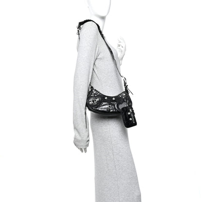 Balenciaga Extra Supple Calfskin Crystal Crocodile Embossed Le Cagole Shoulder Bag XS Black 2 of 11