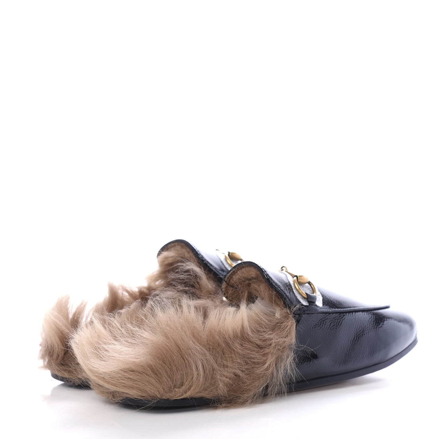 Patent Fur Womens Princetown Slippers 36 Black Natural