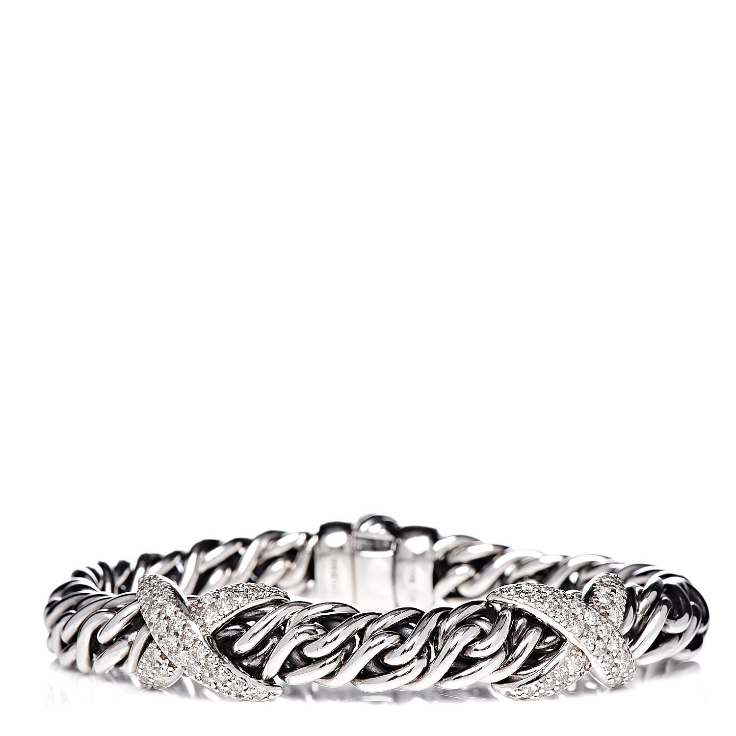 David Yurman Sterling Silver Diamond 9mm Double X Lyrica Bracelet 1 of 4