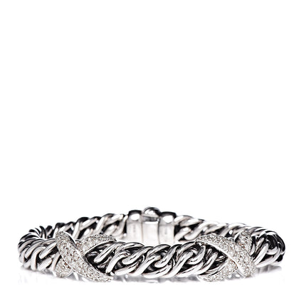 David Yurman Sterling Silver Diamond 9mm Double X Lyrica Bracelet 1 of 4