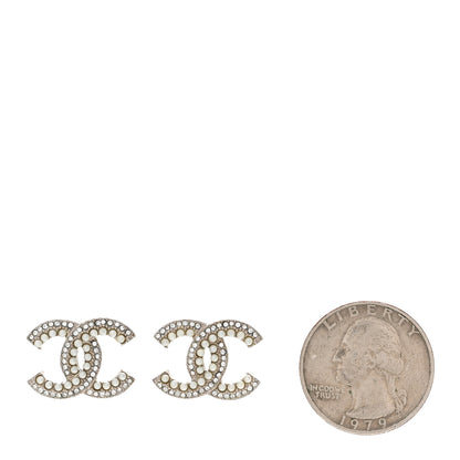Chanel Pearl Crystal CC Snow Palace Earrings Silver 2 of 4
