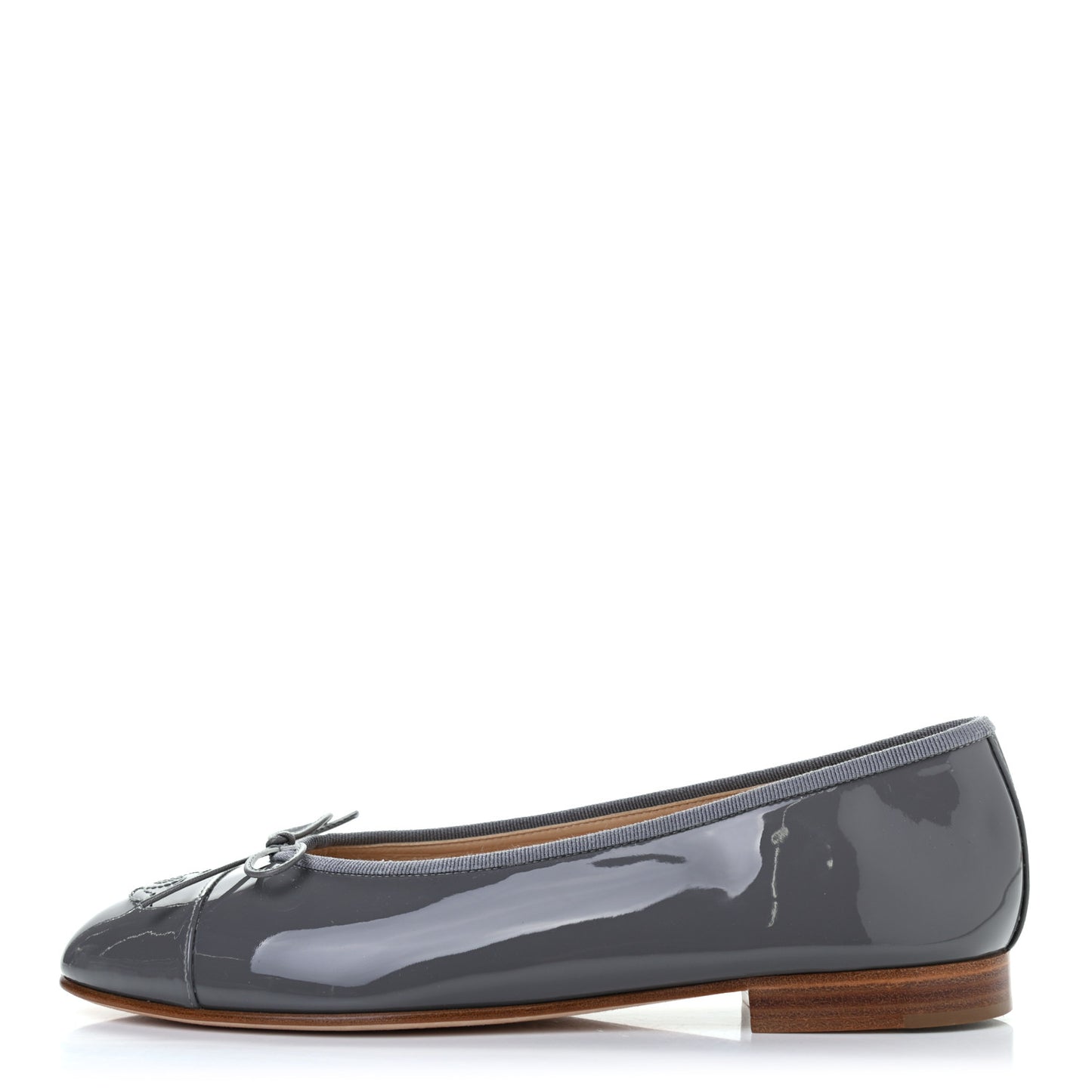 Patent Calfskin CC Cap Toe Ballerina Flats 39 Dark Grey