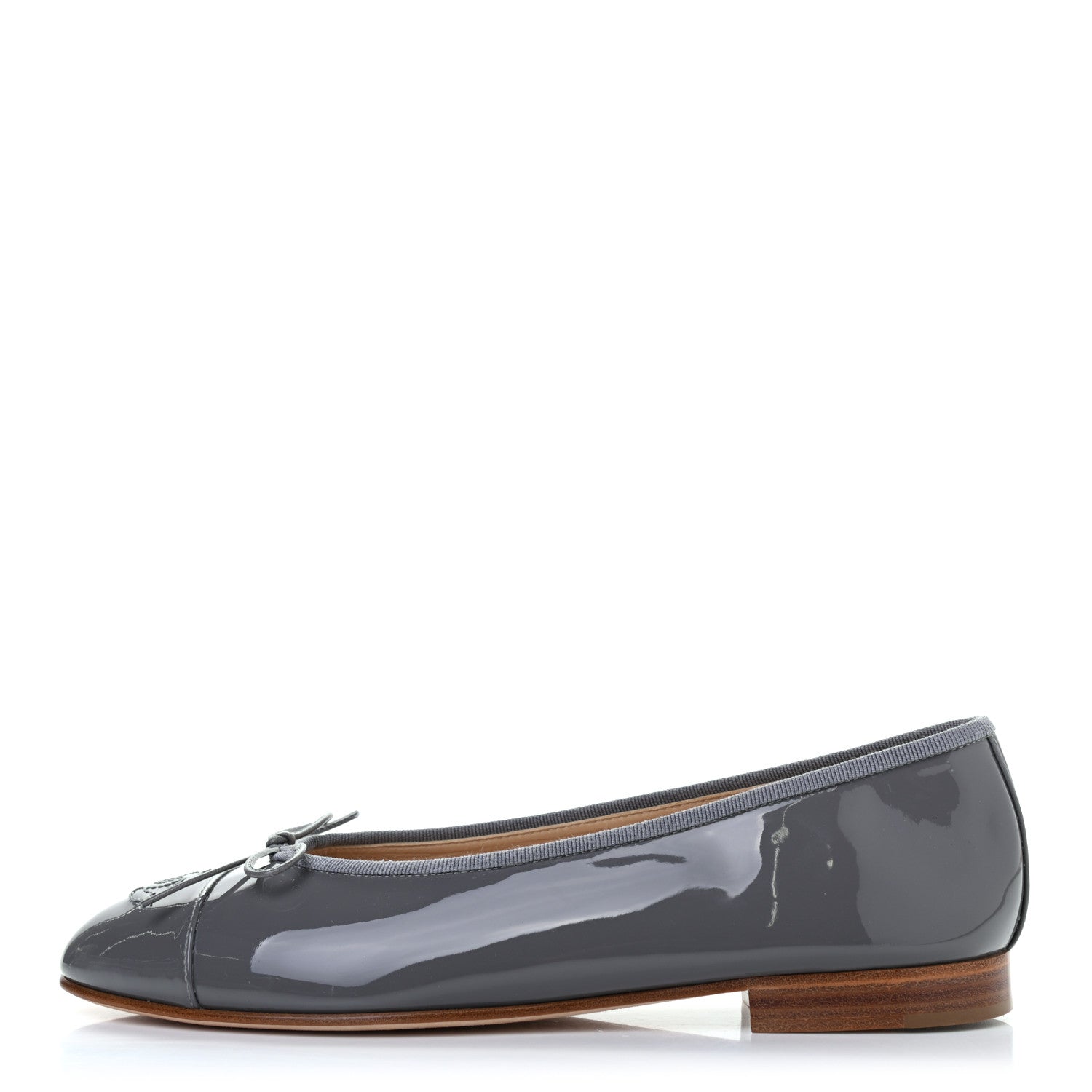 Chanel Patent Calfskin CC Cap Toe Ballerina Flats 39 Dark Grey 1 of 8