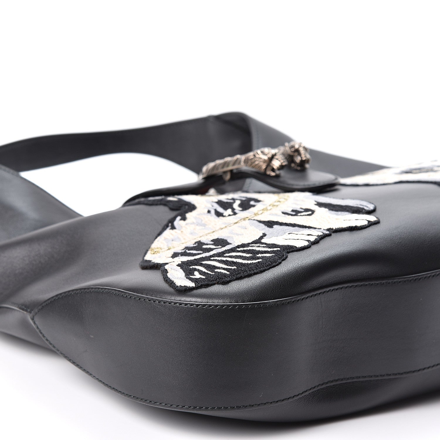 Gucci Calfskin Web Dog Embroidered Large Dionysus Hobo Black 8 of 9