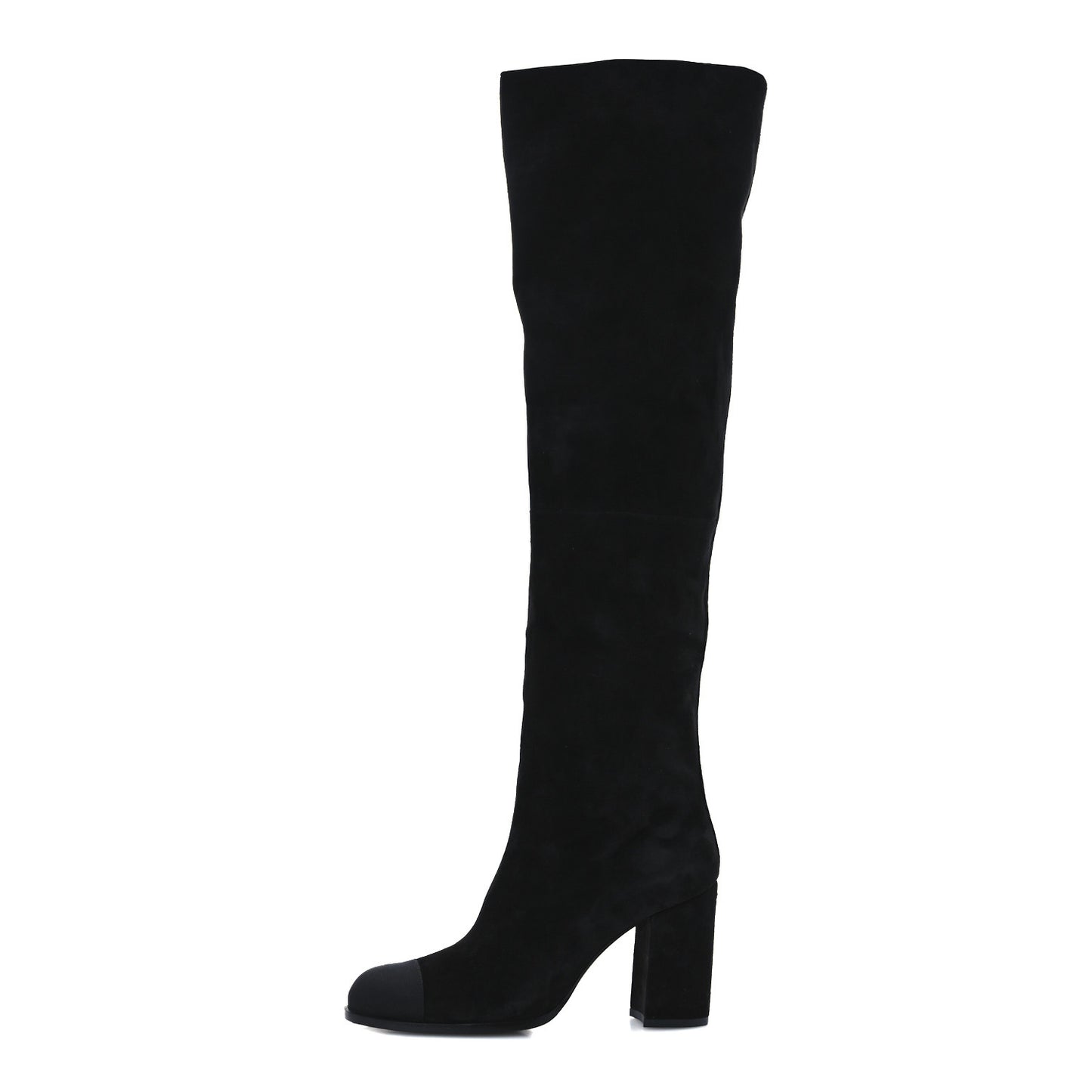 Suede Calfskin Grosgrain High Boots 38.5 Black