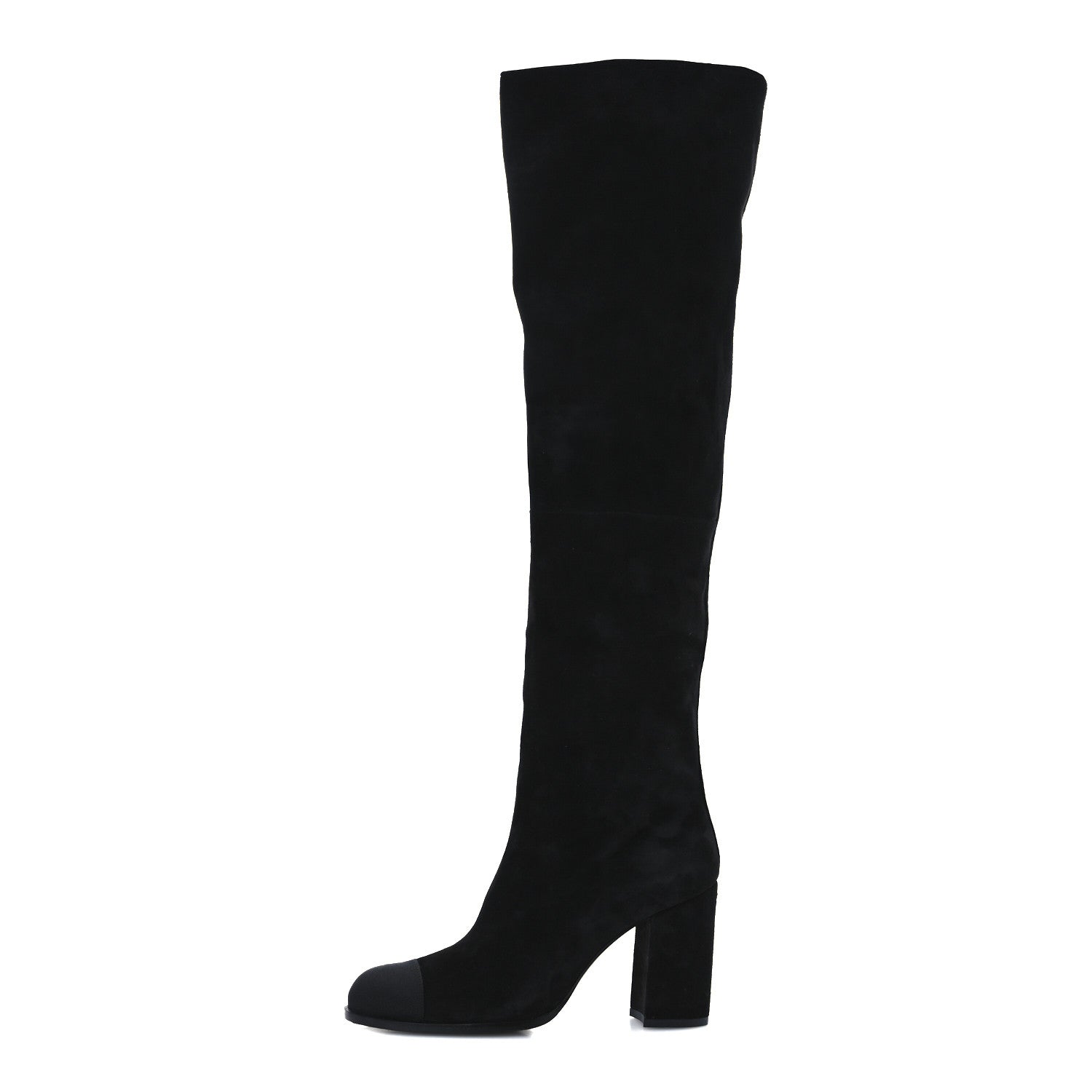 Chanel Suede Calfskin Grosgrain High Boots 38.5 Black 1 of 9