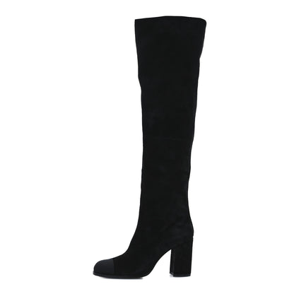 Chanel Suede Calfskin Grosgrain High Boots 38.5 Black 1 of 9