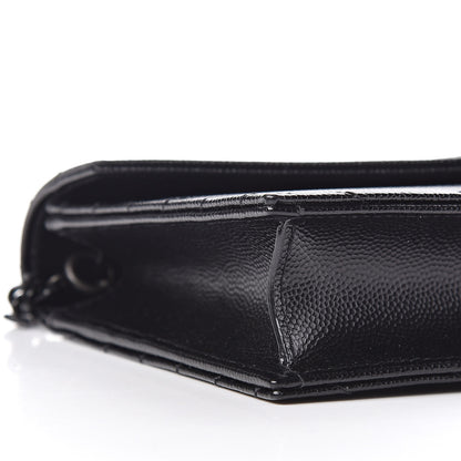 Saint Laurent Grain De Poudre Matelasse Chevron Monogram Envelope Chain Wallet Black 9 of 11