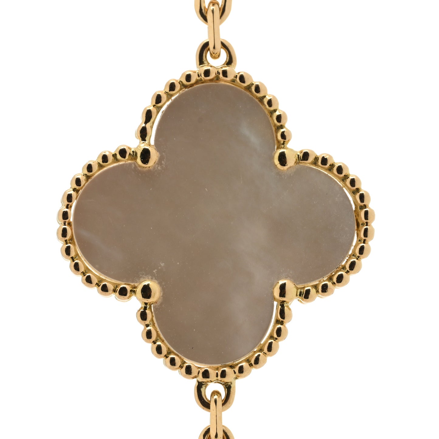18K Yellow Gold Mother of Pearl Malachite Carnelian Tiger Eye 12 Motif Lucky Alhambra Necklace