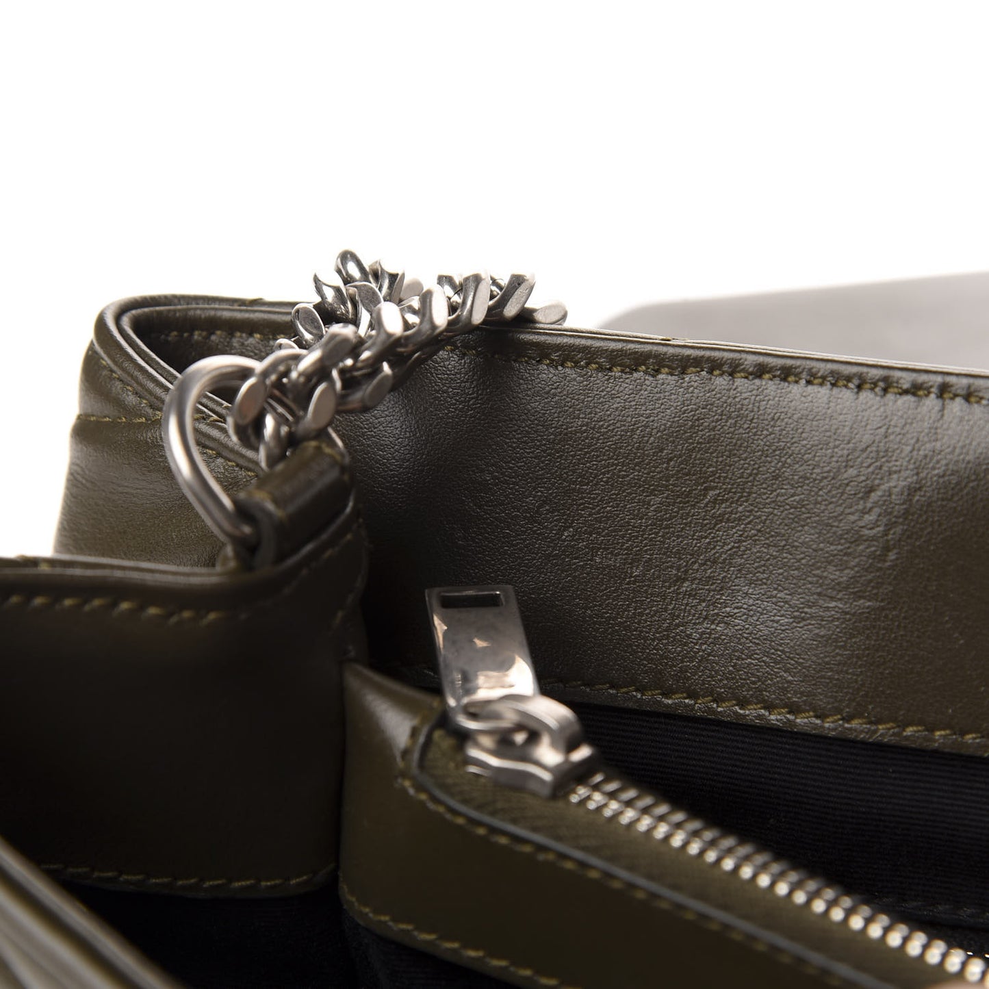 Calfskin Y Quilted Monogram Medium Loulou Chain Satchel Kaki Fonce