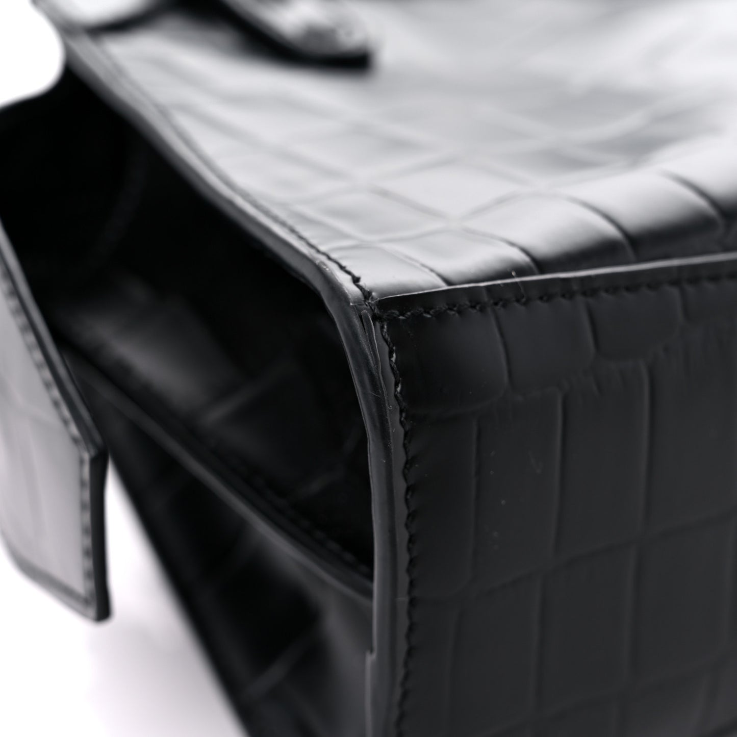 Semi Shiny Calfskin Crocodile Embossed Neo Classic Black Hardware Mini City Black