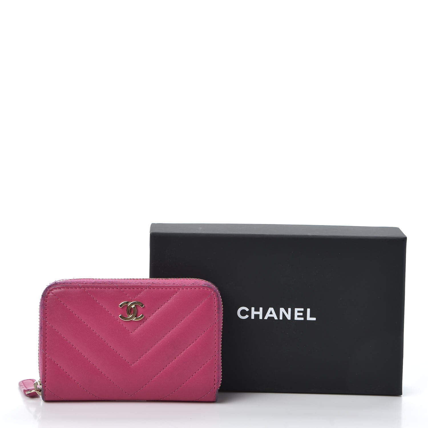 Chanel Lambskin Chevron Quilted Zip Around Coin Purse Pink 11 of 11