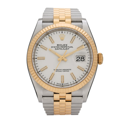 Rolex Stainless Steel 18K Yellow Gold 36mm Oyster Perpetual Datejust Watch White 126233 1 of 5