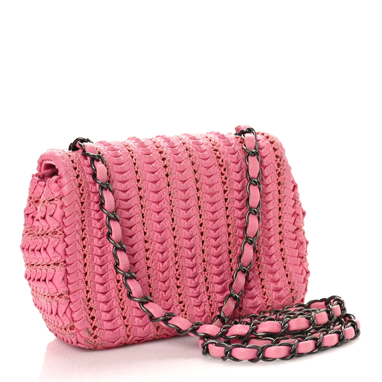 Lambskin Crochet Embroidered Mini Flap Pink