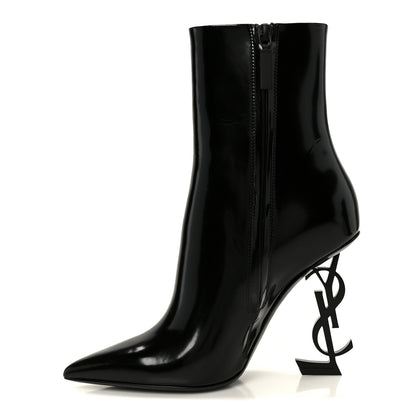 Saint Laurent Glazed Calfskin Opyum 110 Ankle Boots 36 Black 1 of 9
