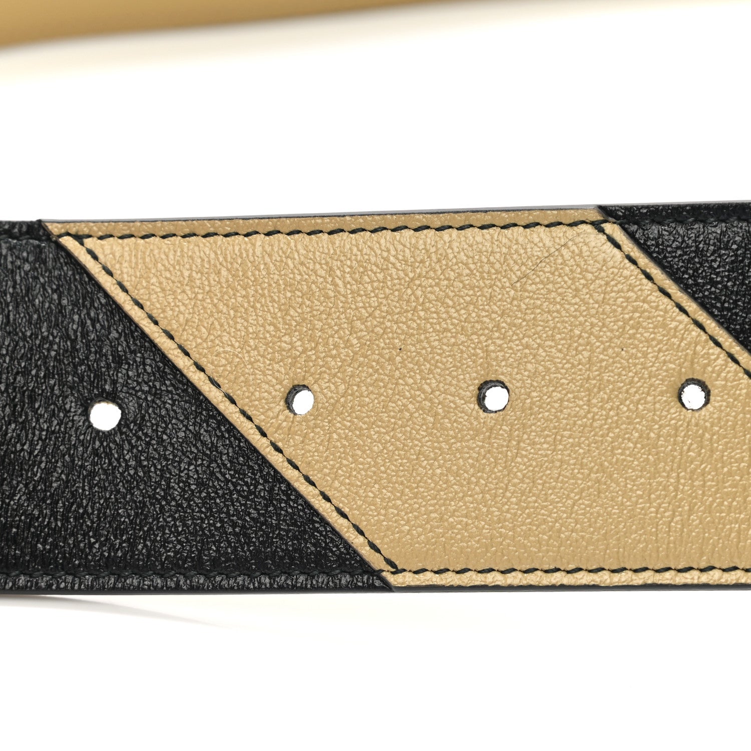 Gucci Calfskin Striped Textured Double G 50mm Belt 85 34 Black Beige 3 of 6