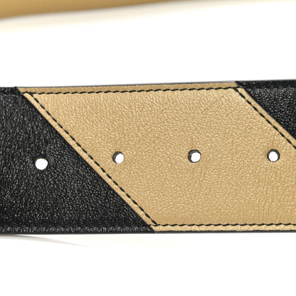 Gucci Calfskin Striped Textured Double G 50mm Belt 85 34 Black Beige 3 of 6