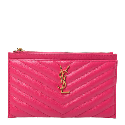 Saint Laurent Grain De Poudre Chevron Monogram Bill Pouch Fresh Fuxia 1 of 3