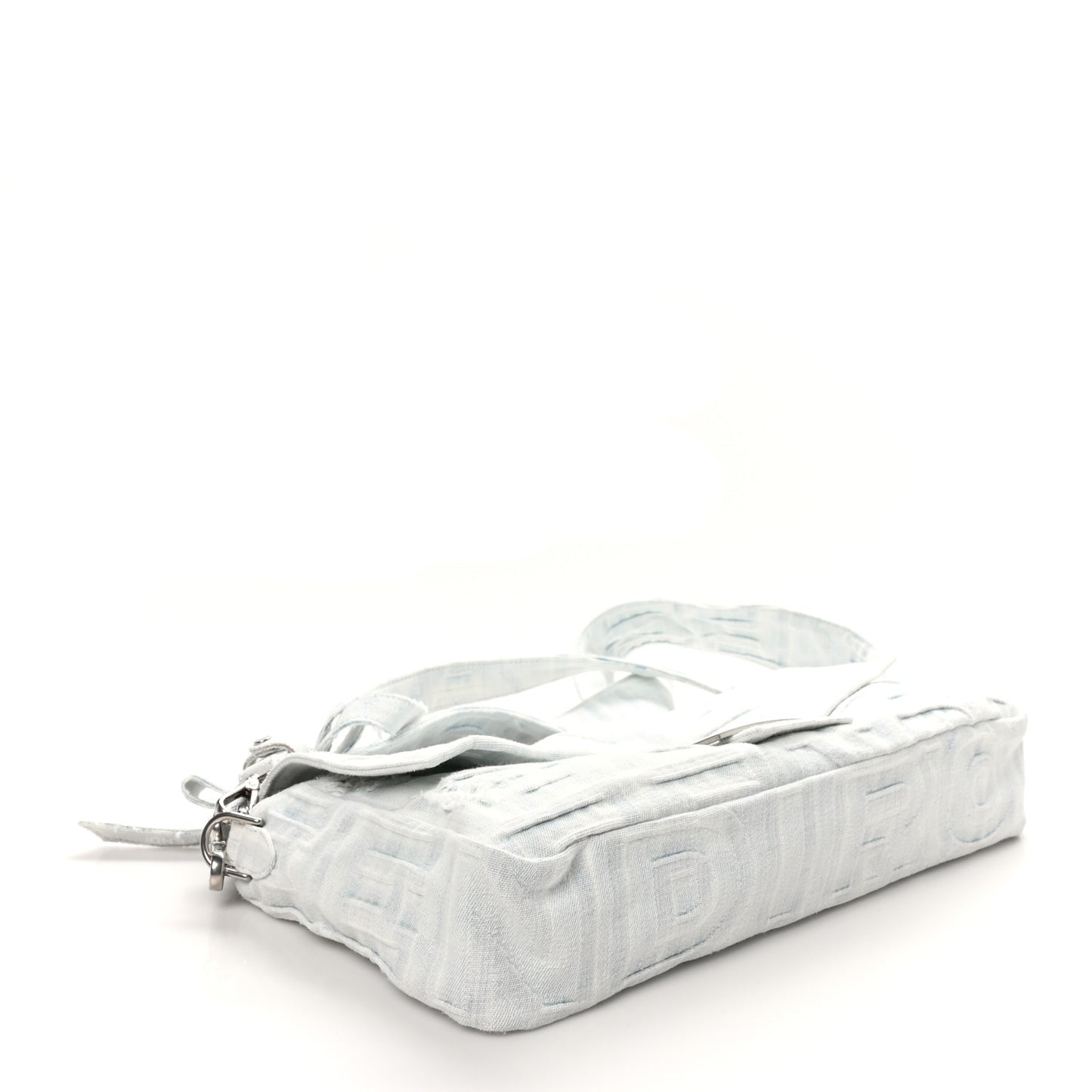 X MARC JACOBS Bleached Denim Logo Maxi Baguette Off White