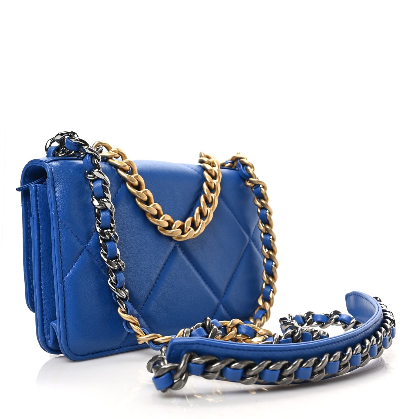 Lambskin Quilted Chanel 19 Wallet On Chain WOC Blue