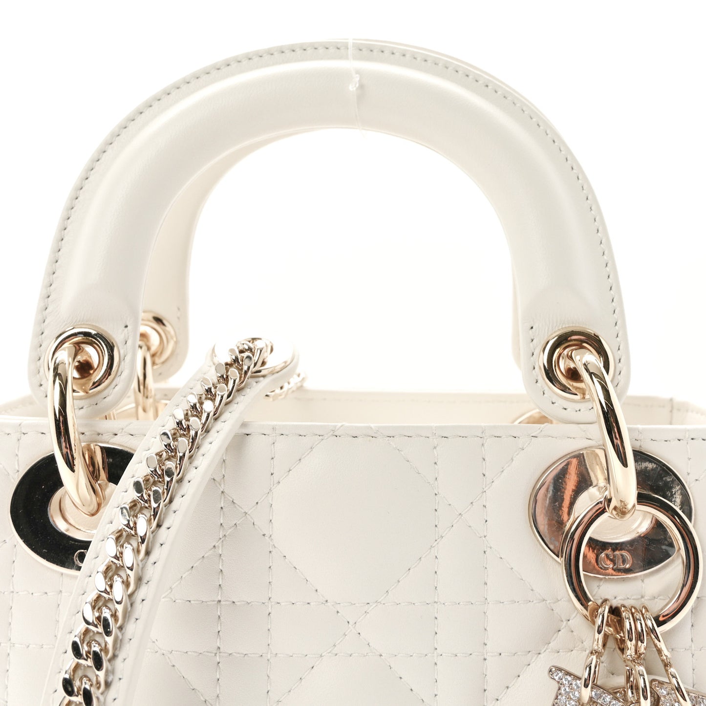 Lambskin Swarovski Crystal Cannage Mini Lady Dior White