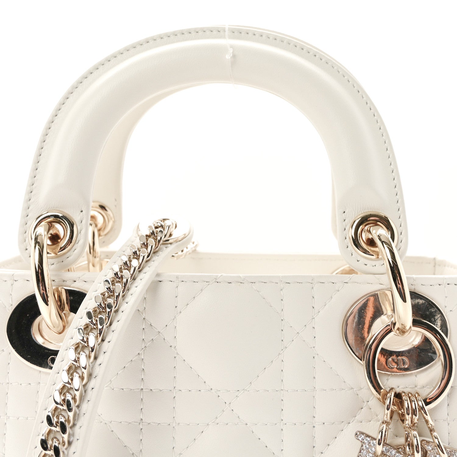 Christian Dior Lambskin Swarovski Crystal Cannage Mini Lady Dior White 7 of 9