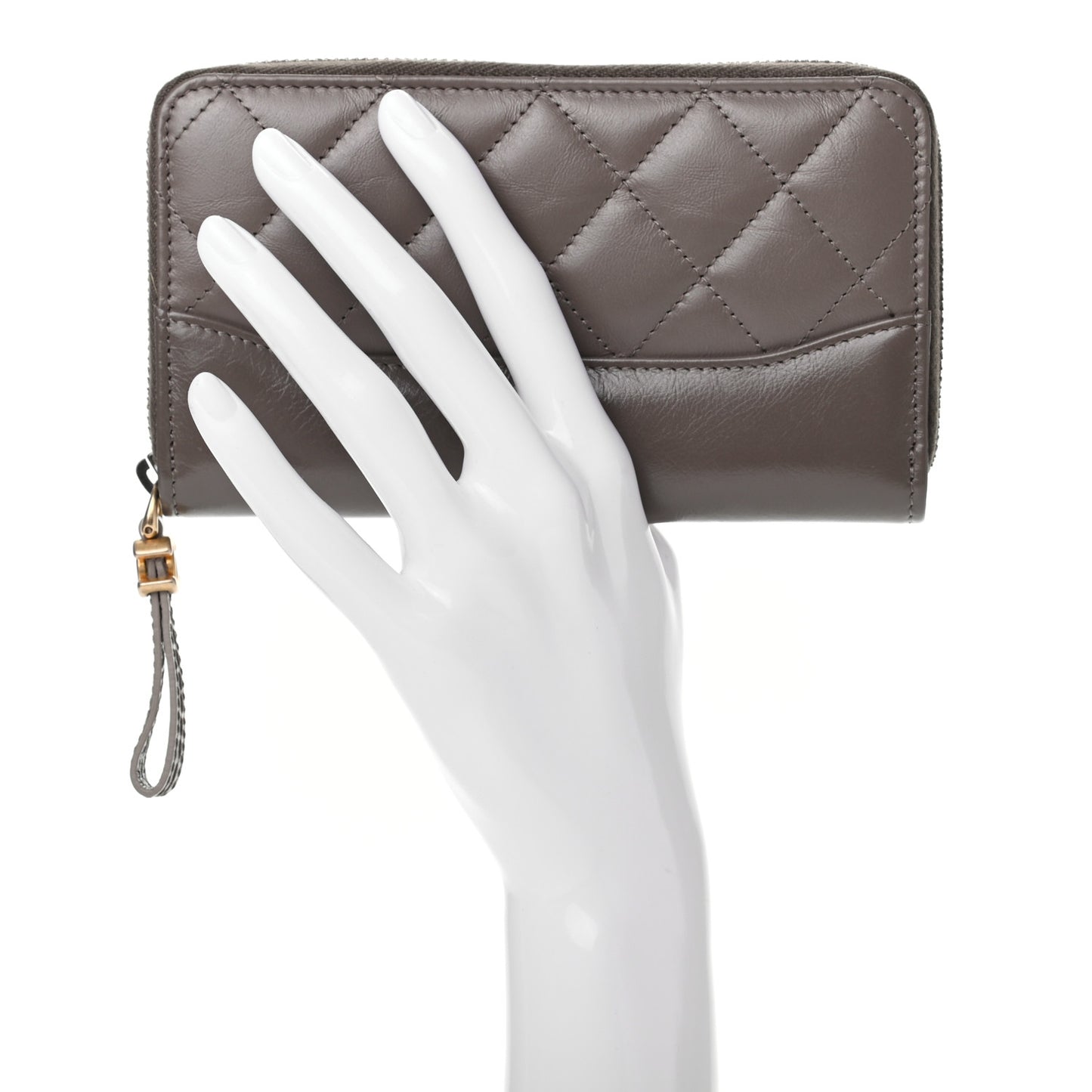 Aged Calfskin Quilted Small Gabrielle Zip Around Wallet Khaki