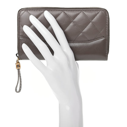 Chanel Aged Calfskin Quilted Small Gabrielle Zip Around Wallet Khaki 2 of 9