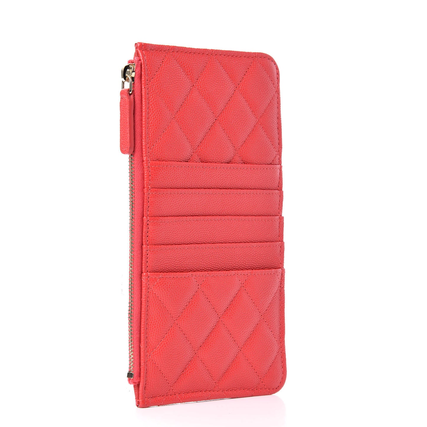 Caviar Quilted Classic Flat Wallet Pouch Red