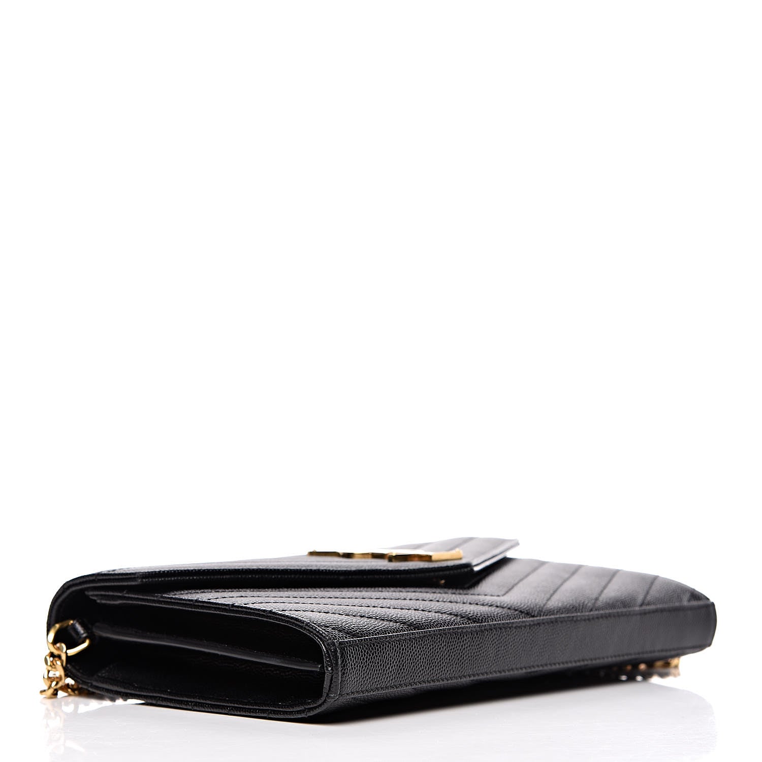 Saint Laurent Grain De Poudre Matelasse Chevron Monogram Chain Wallet Black 4 of 11