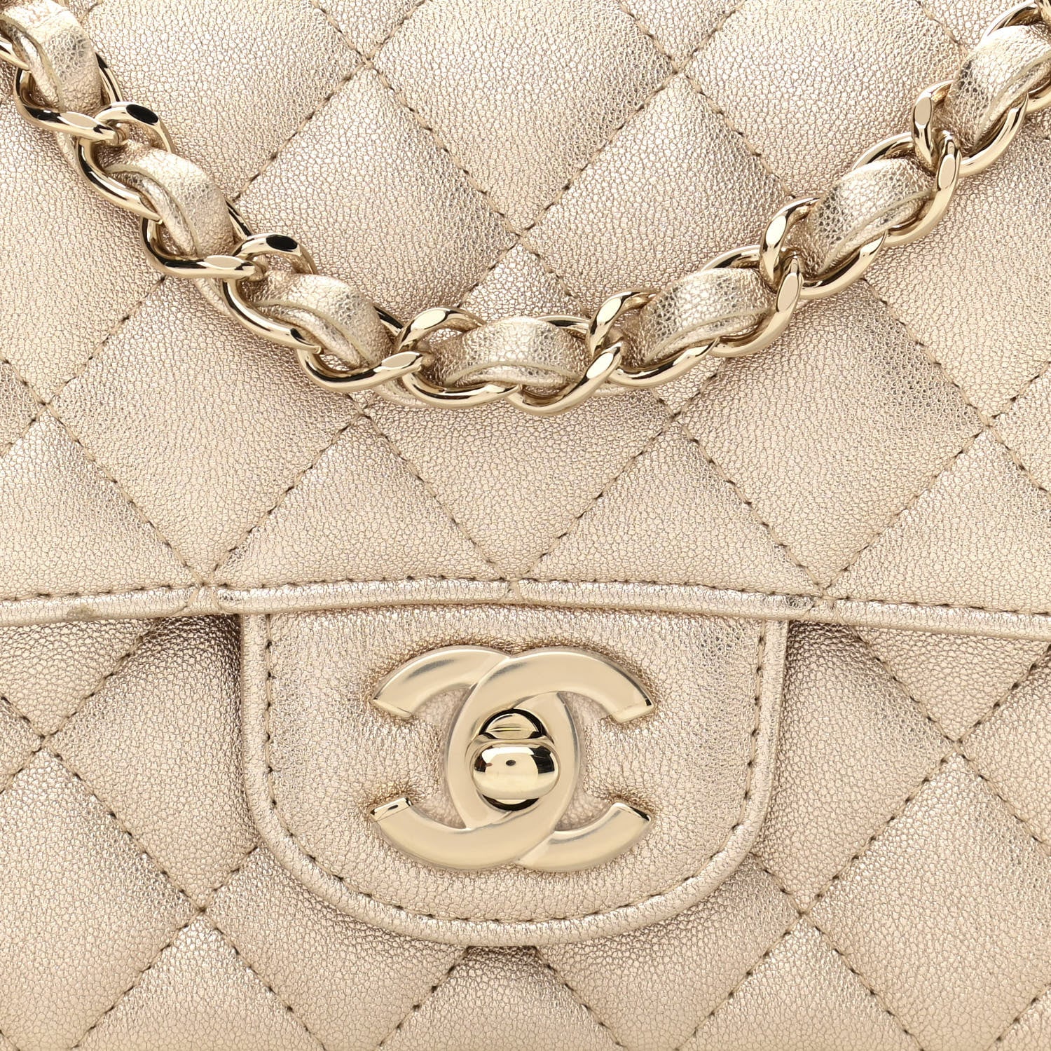 Chanel Metallic Lambskin Quilted Mini Rectangular Flap Gold 8 of 11